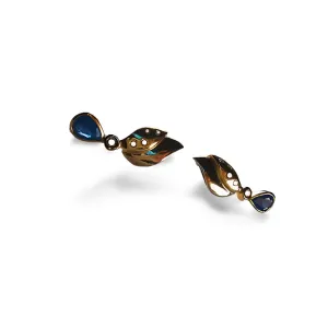 Gorgeous Estate 14K Yellow Gold Diamond Sapphire Tear Drop Pear Dangle Earrings