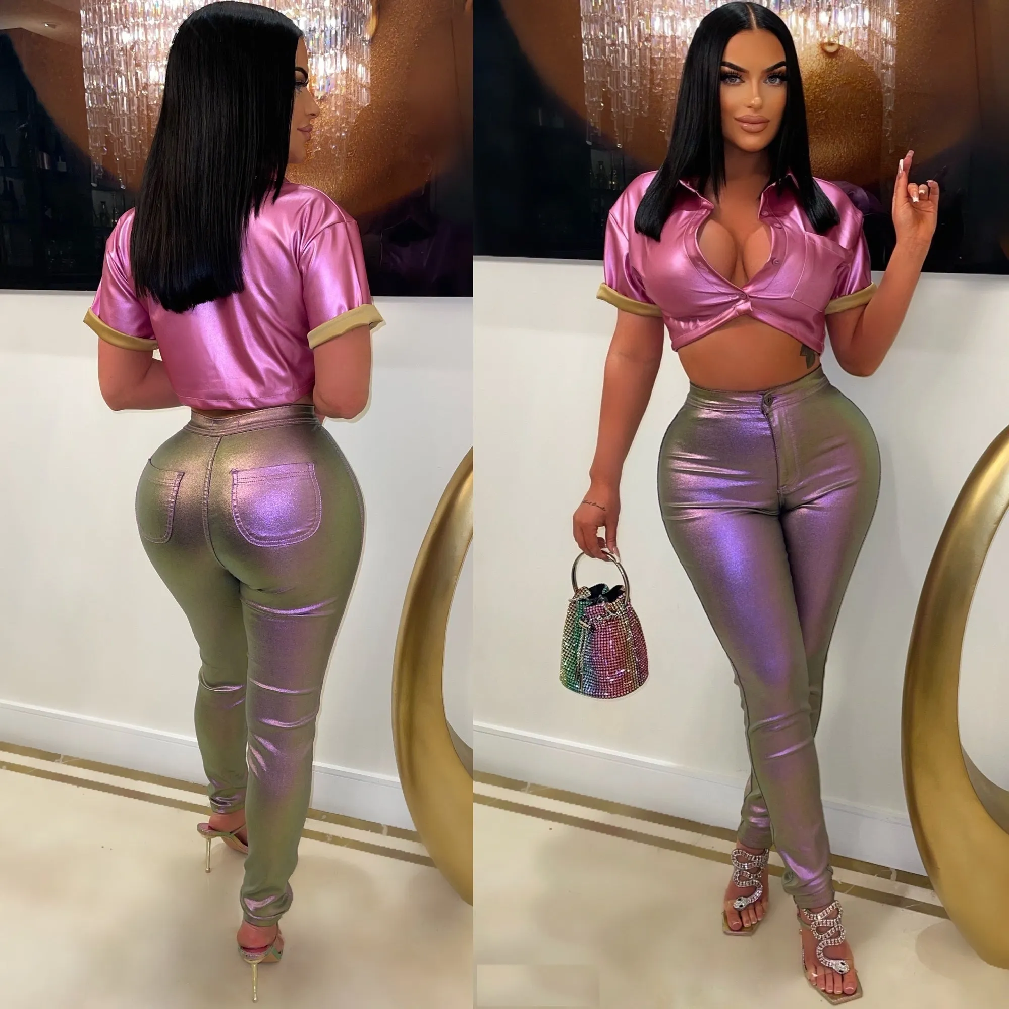 GP4109P-Metallic Stretchy Pants (4PCS)