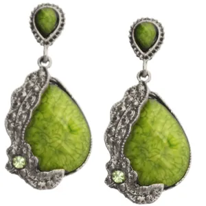 Green Faceted Rhinestone Teardrop Post Earrings