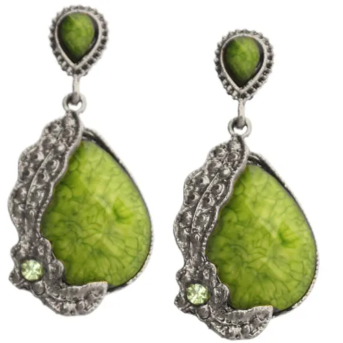 Green Faceted Rhinestone Teardrop Post Earrings