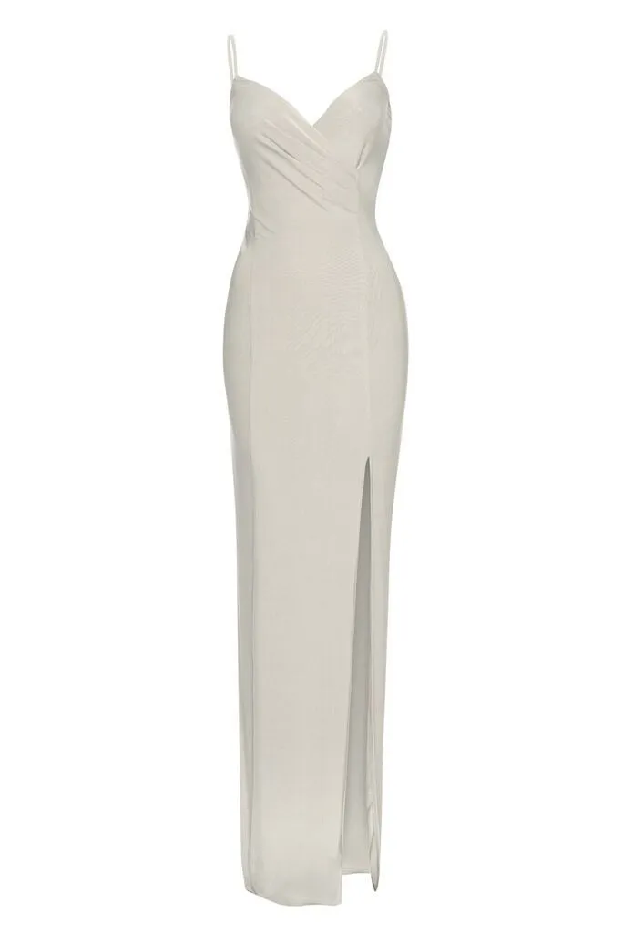 Grey Strappy Floor Length Side Split Dress