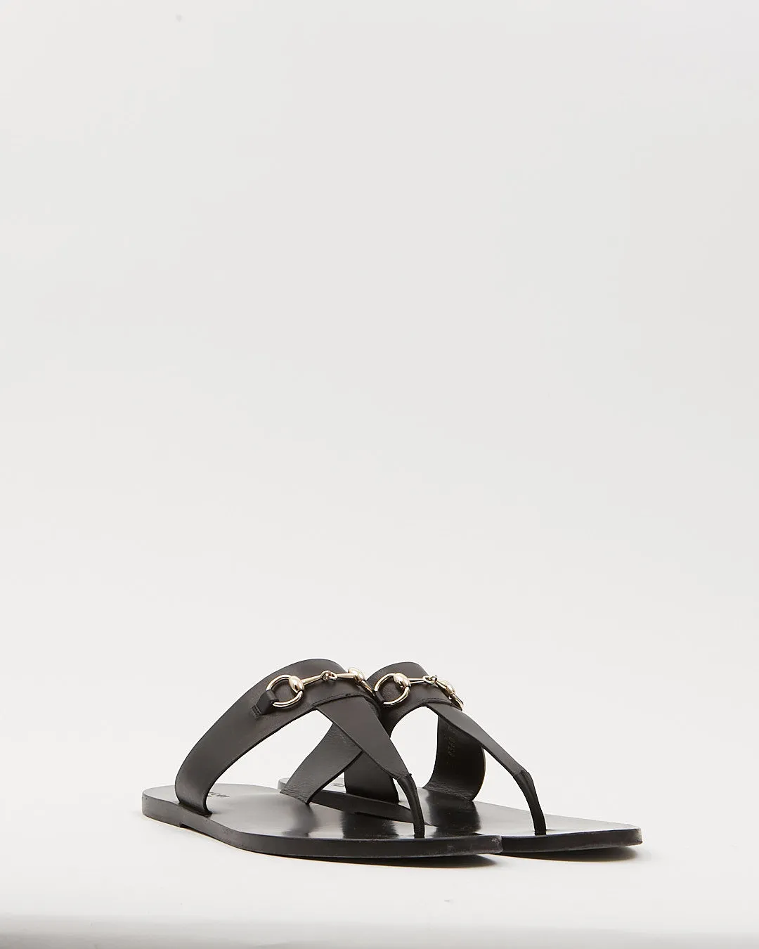 Gucci Black Leather Horsebit Sandal - 39