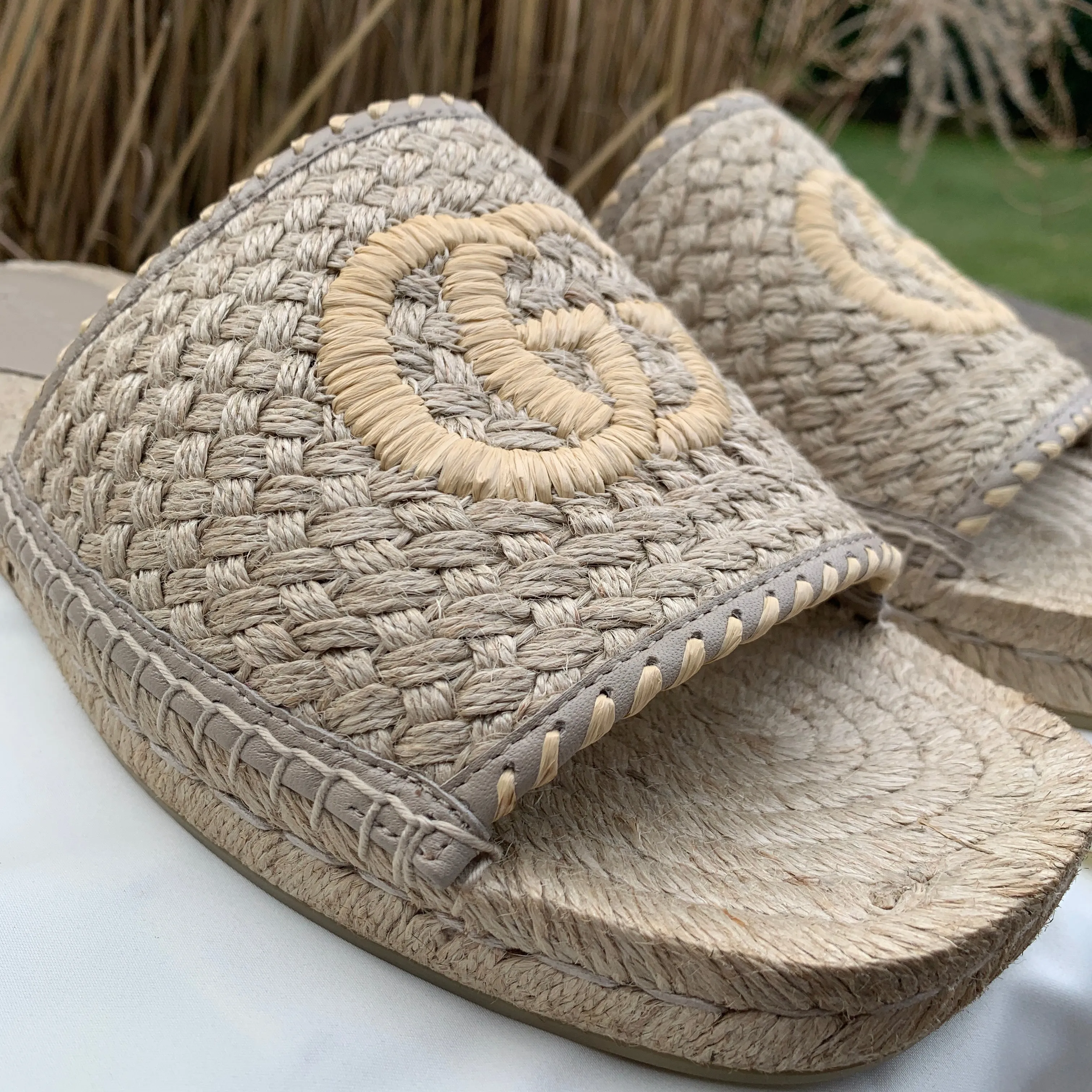 Gucci GG Juta Multi Twisted Woven Slides in Beige
