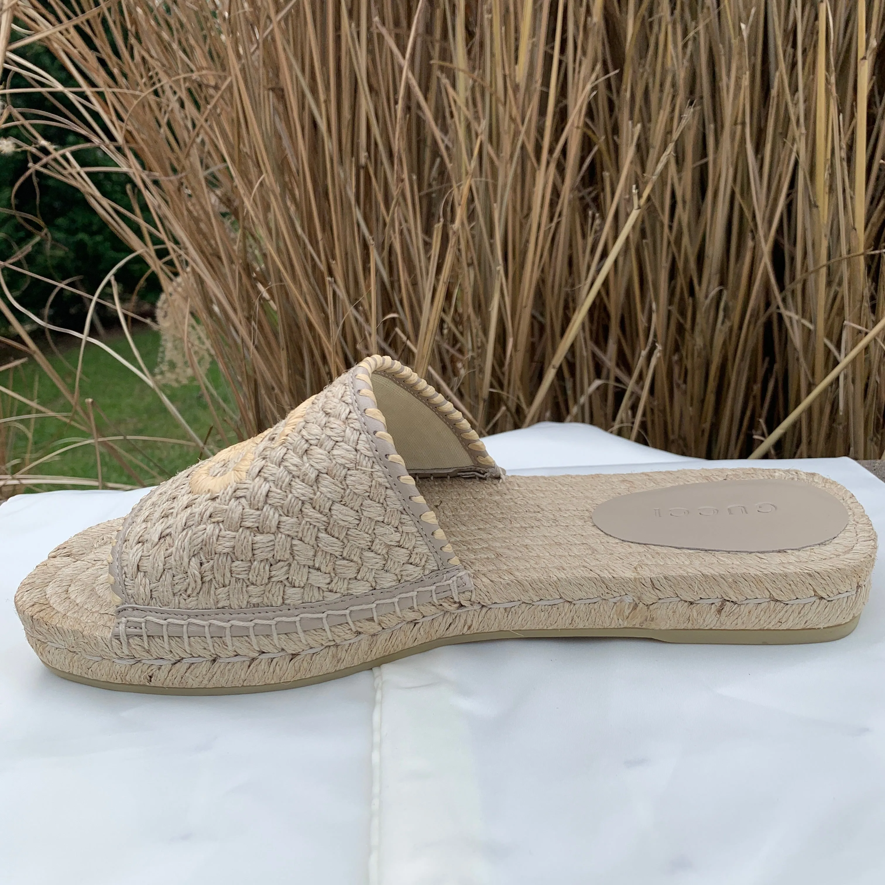 Gucci GG Juta Multi Twisted Woven Slides in Beige