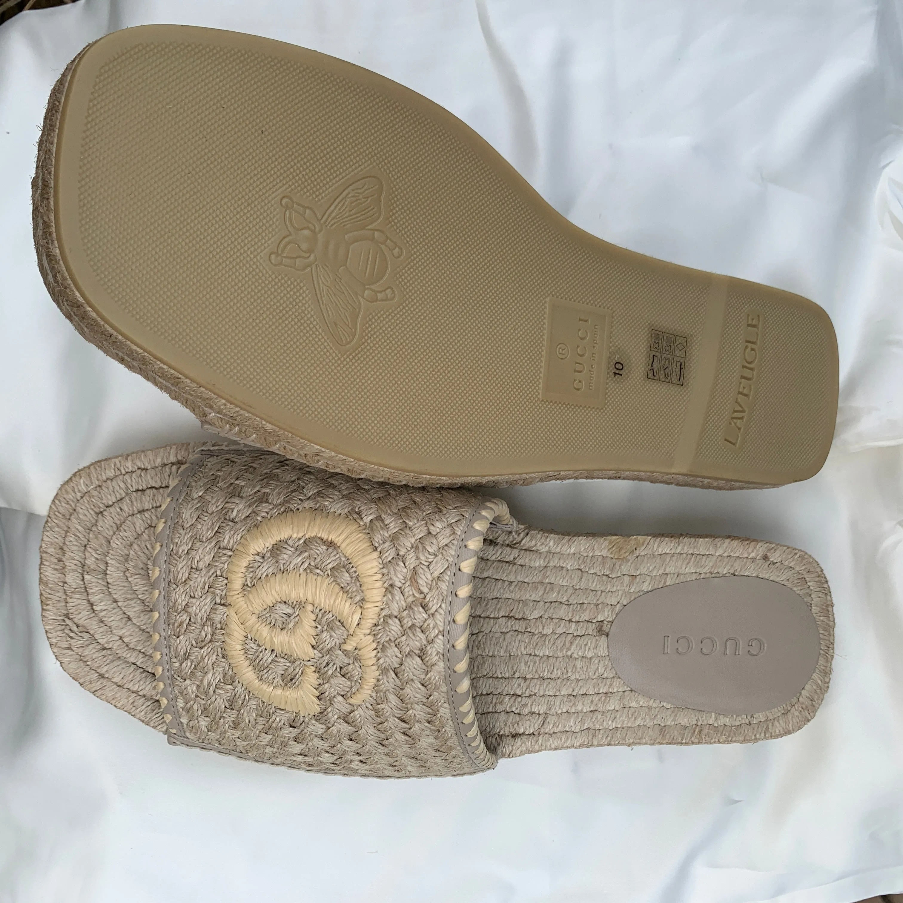 Gucci GG Juta Multi Twisted Woven Slides in Beige