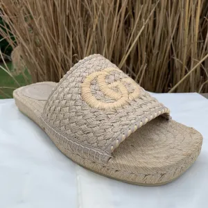 Gucci GG Juta Multi Twisted Woven Slides in Beige
