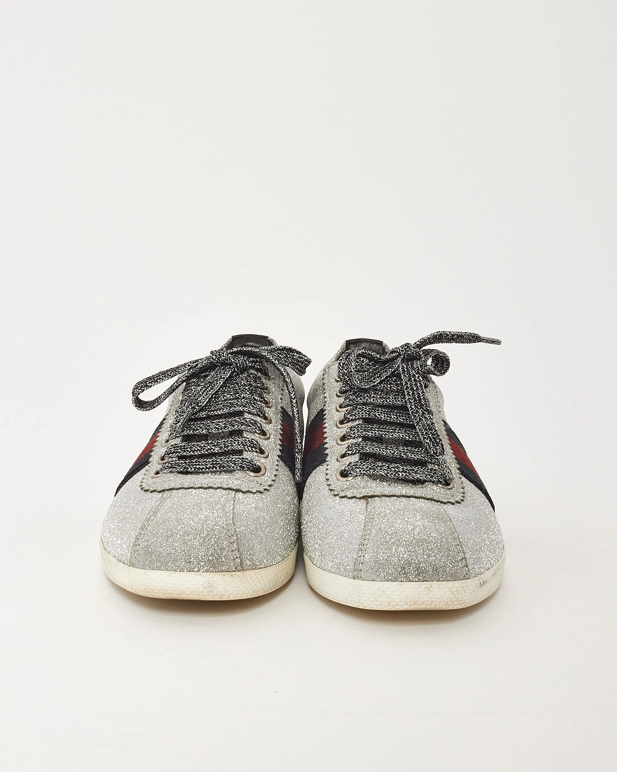 Gucci Silver Sparkle Web Sparkle Sneakers - 36