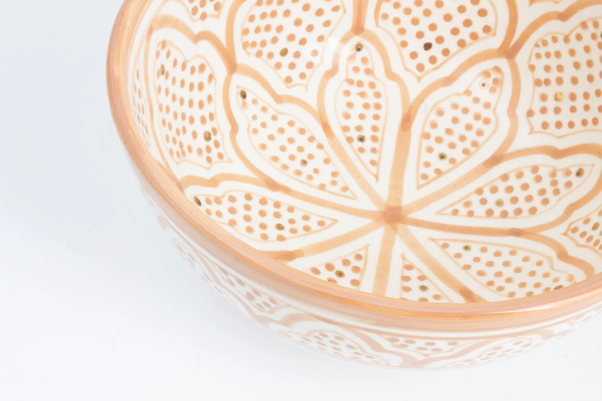 Handmade Nude Zwak Glazed Moroccan Bowl with 12K Gold Accent - Large