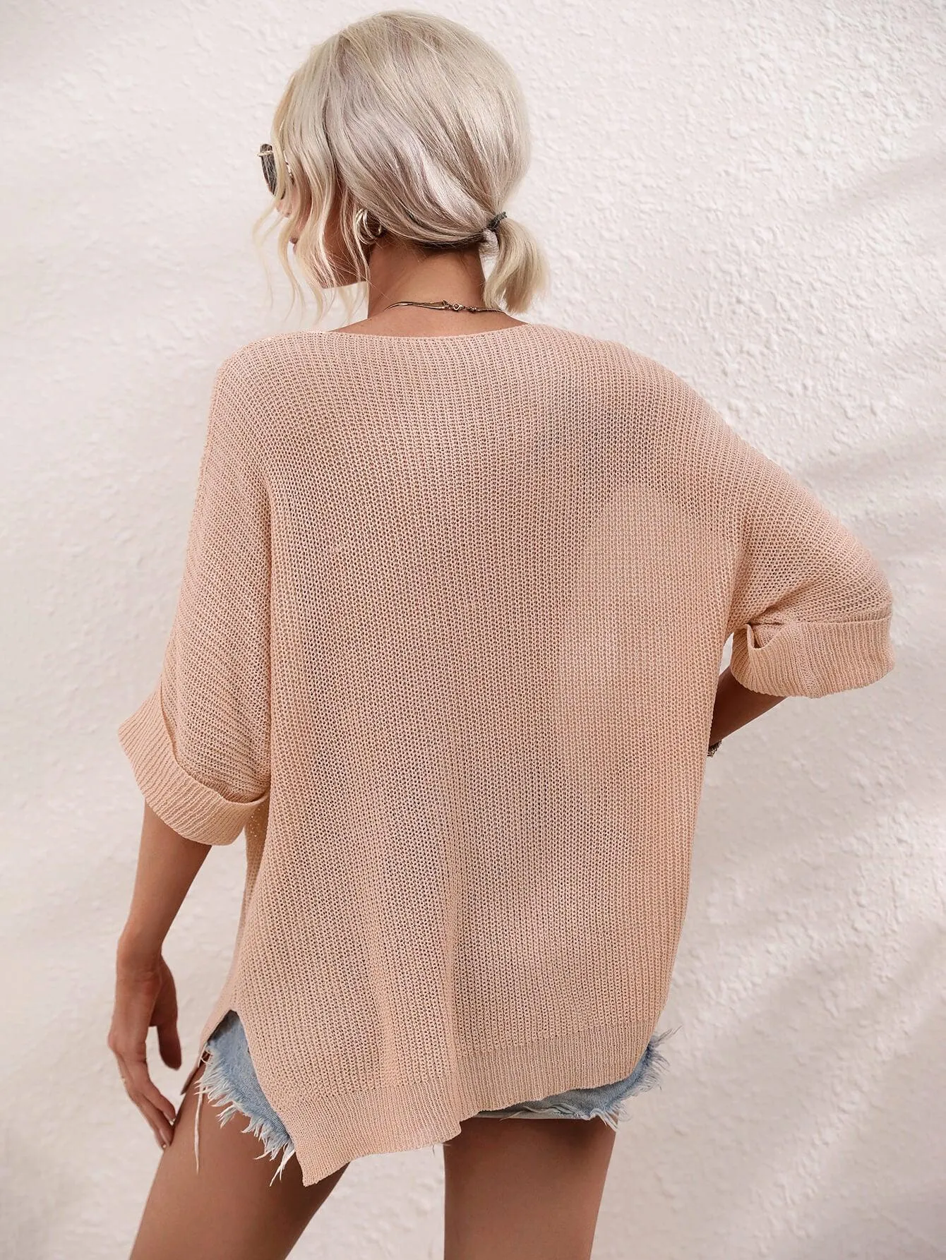 Hazel Blues® | Boat Neck Cuffed Sleeve Slit Tunic Knit Top