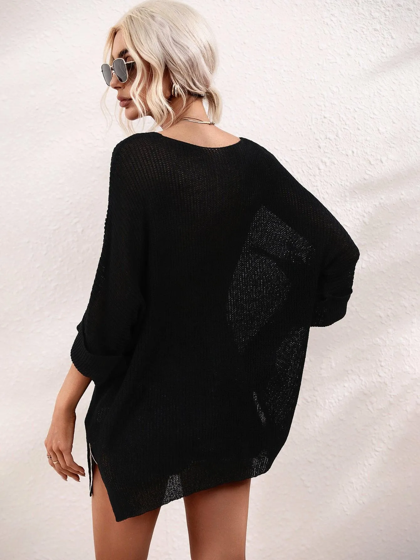 Hazel Blues® | Boat Neck Cuffed Sleeve Slit Tunic Knit Top