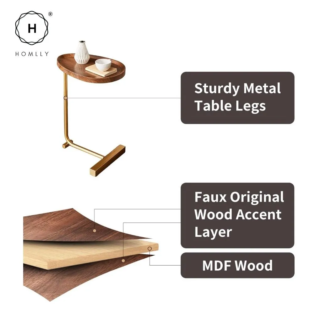 Homlly C-Shaped Minimalist Table Side Sofa Table