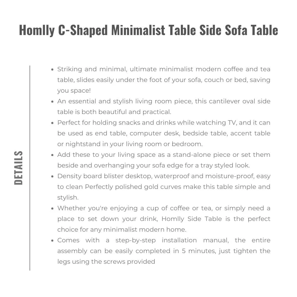 Homlly C-Shaped Minimalist Table Side Sofa Table