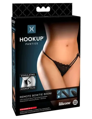 Hookup Panties Remote Bow-Tie Bikini - Black - Small - Large