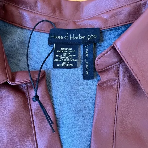 House of Harlow 1960 Brown Fleece Vegan Leather Jacket Blouse Top, Size M