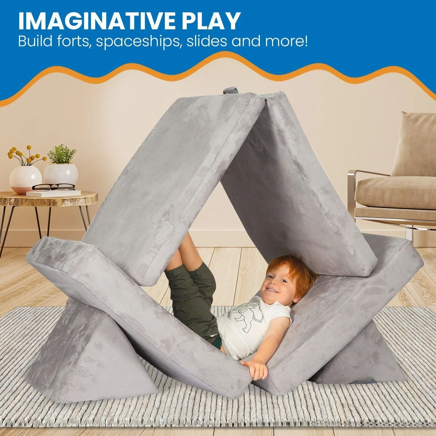 Huddle Customizable Kids Play Foam Couch, Grey, 4 Pieces, for Toddlers Ages 2  - new