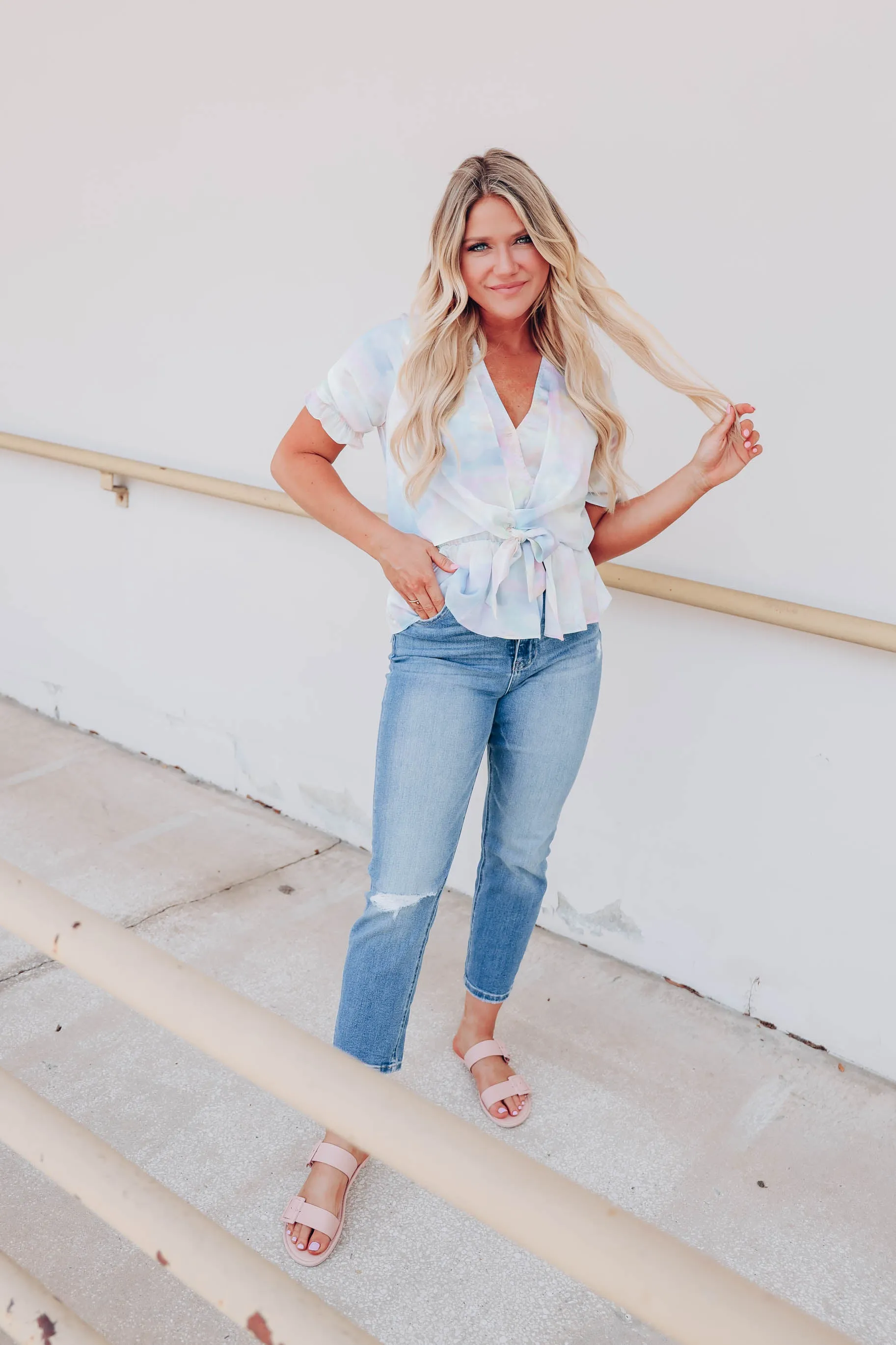 Iridescent Front-Tie Blouse