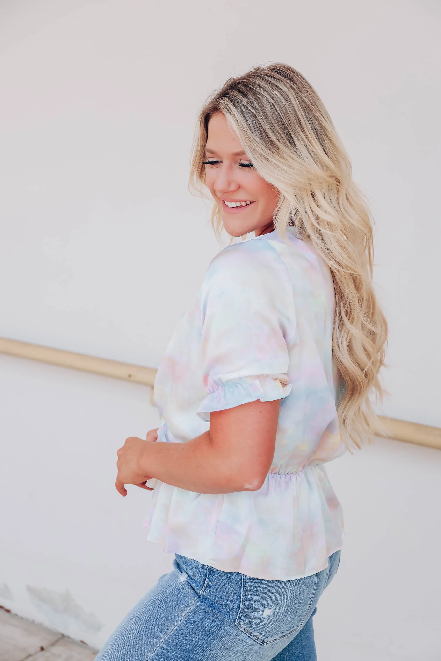Iridescent Front-Tie Blouse
