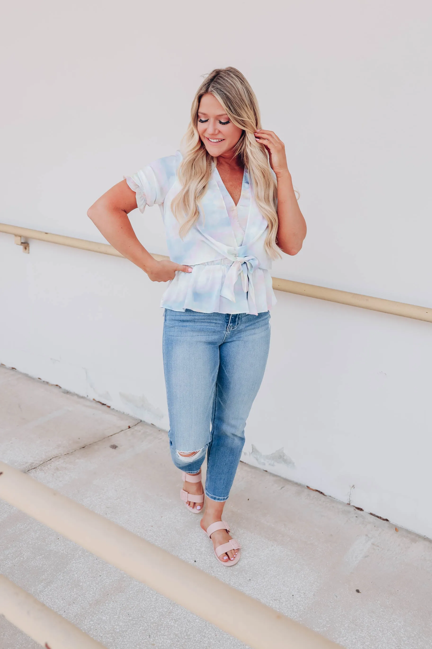 Iridescent Front-Tie Blouse