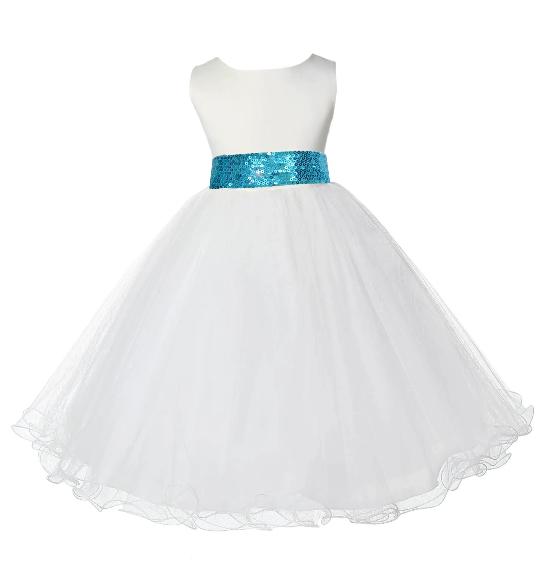 Ivory Formal Wedding Pageant Special Occasion Rattail Edge Tulle Sequin Mesh Flower Girl Dress 829mh