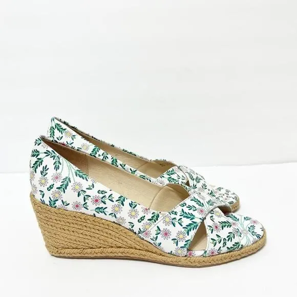 JACK ROGERS PALMER CRISSCROSS WEDGE ESPADRILLED WHITE DAISY SIZE 8.5 NEW