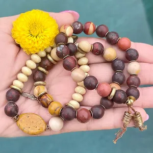 Jasper and Czech Glass Feather Stack - 3 Bracelets