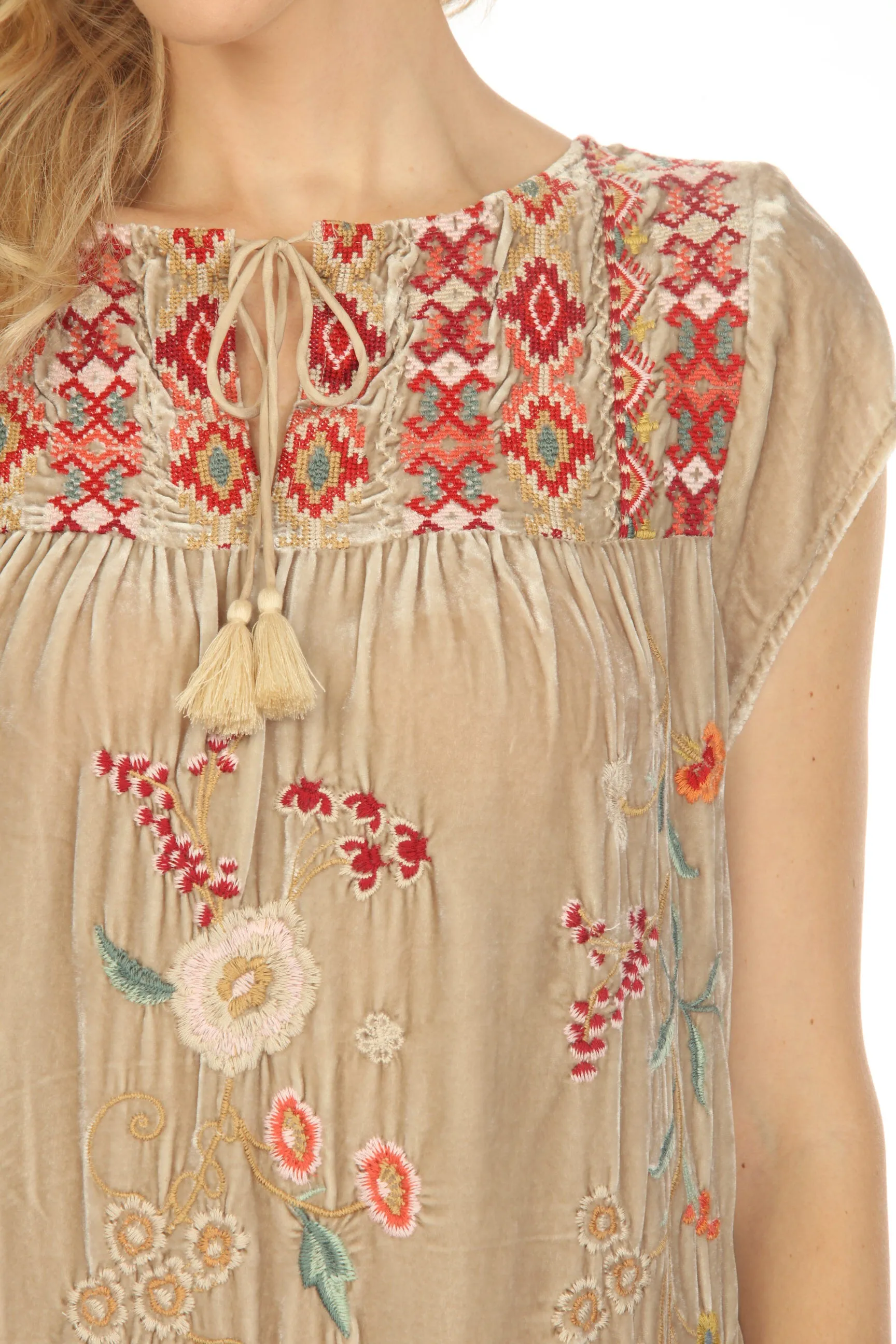 Johnny Was JWLA Suki Petal Sleeve Velvet Tunic Dress Boho Chic J38523