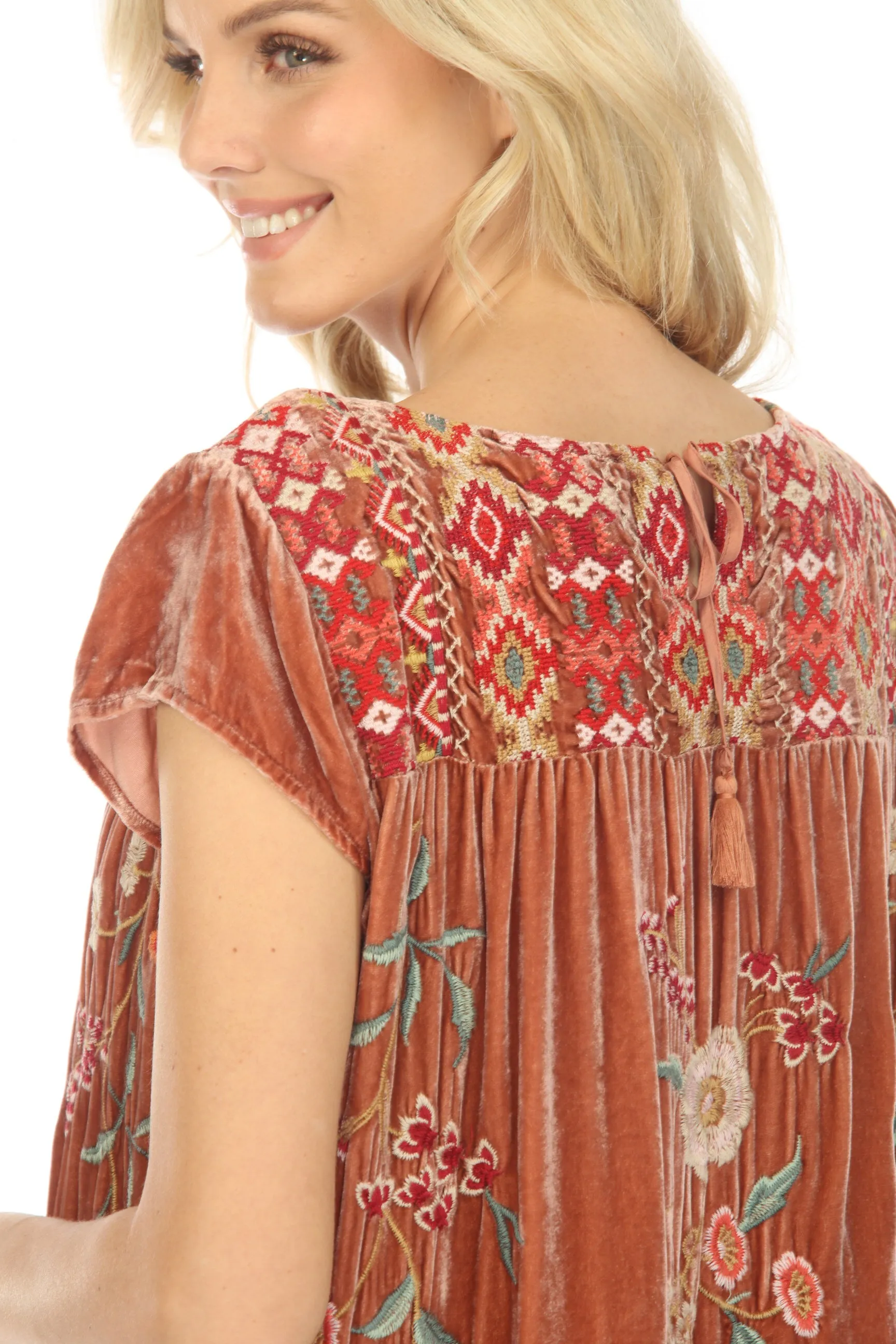 Johnny Was JWLA Suki Petal Sleeve Velvet Tunic Dress Boho Chic J38523