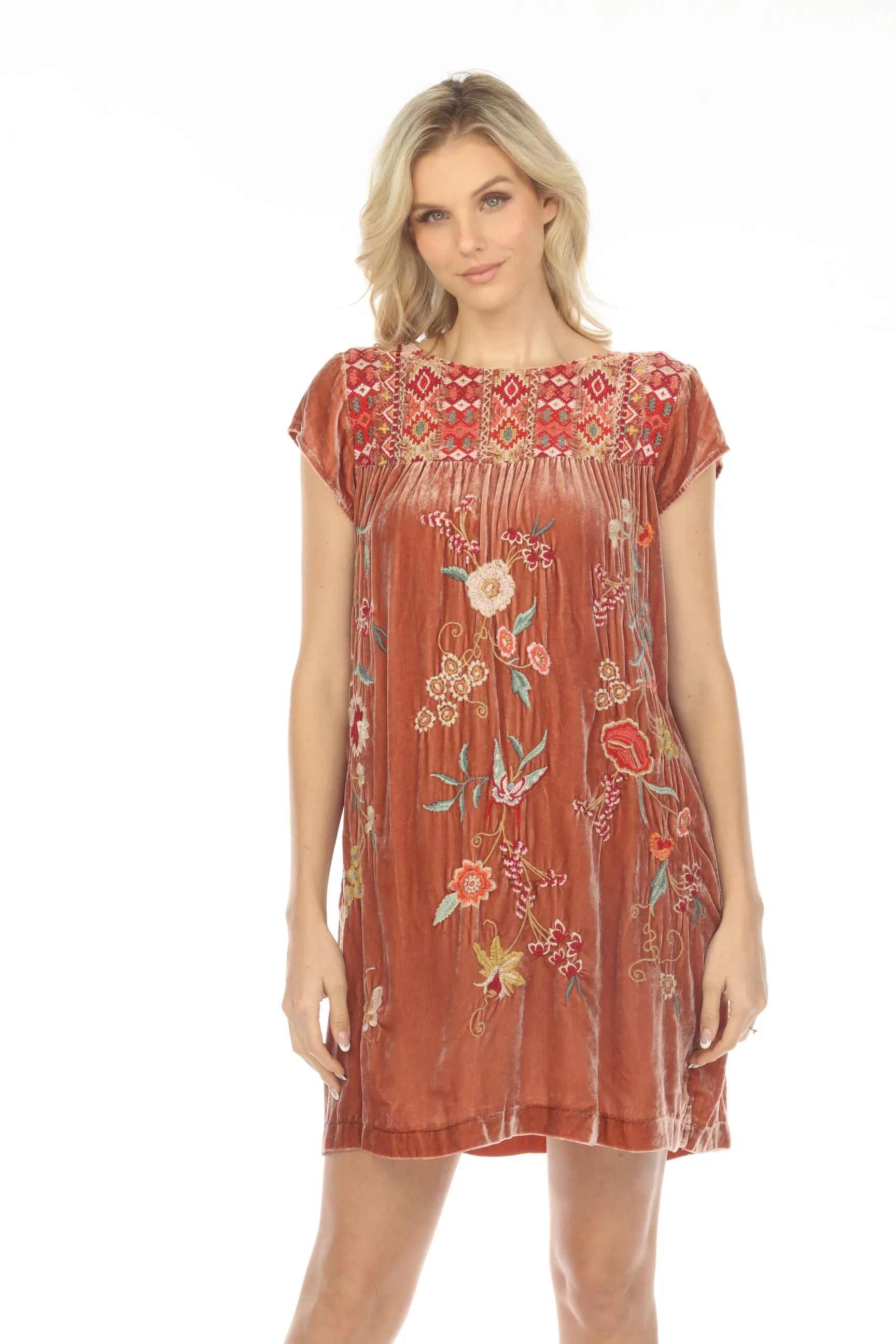 Johnny Was JWLA Suki Petal Sleeve Velvet Tunic Dress Boho Chic J38523