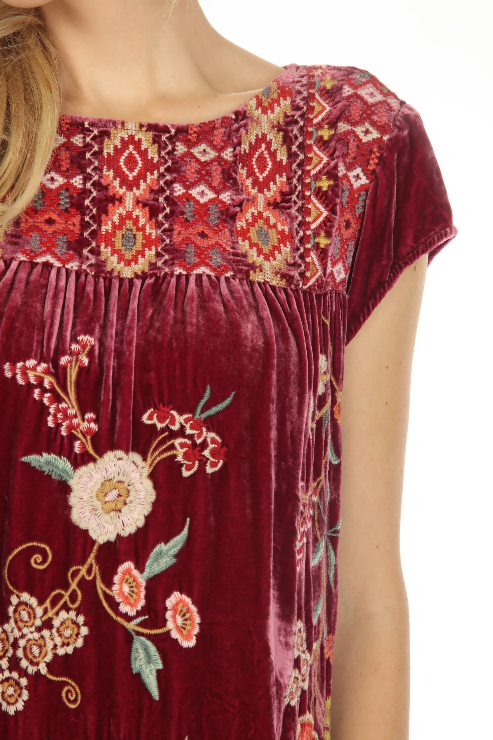 Johnny Was JWLA Suki Petal Sleeve Velvet Tunic Dress Boho Chic J38523