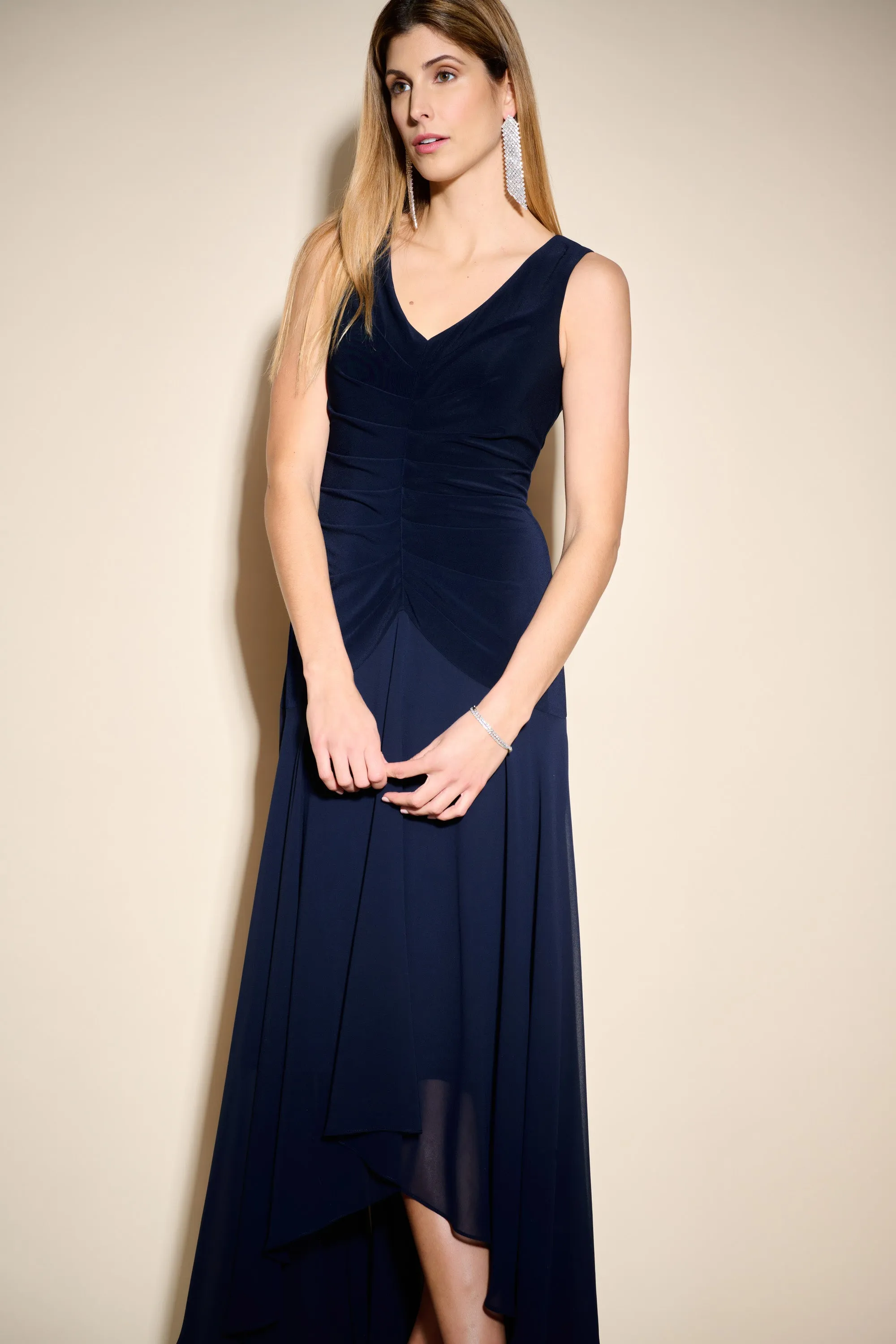 Joseph Ribkoff Pleated High-Low Maxi Dress