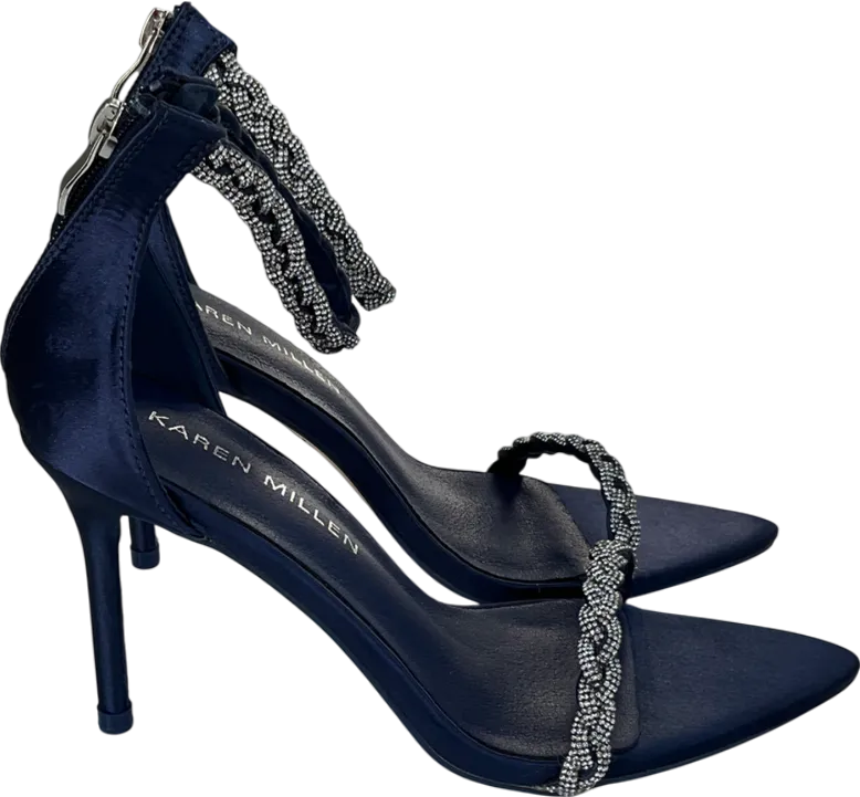 Karen Millen Blue Open Toe Diamante Heel UK 6 EU 39 👠