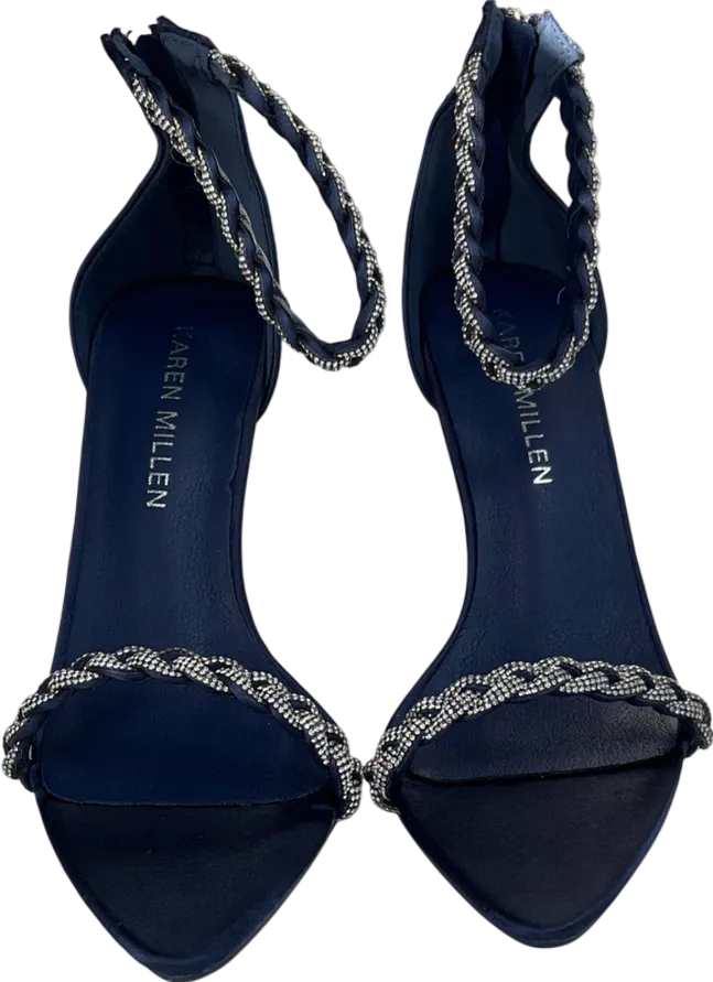 Karen Millen Blue Open Toe Diamante Heel UK 6 EU 39 👠
