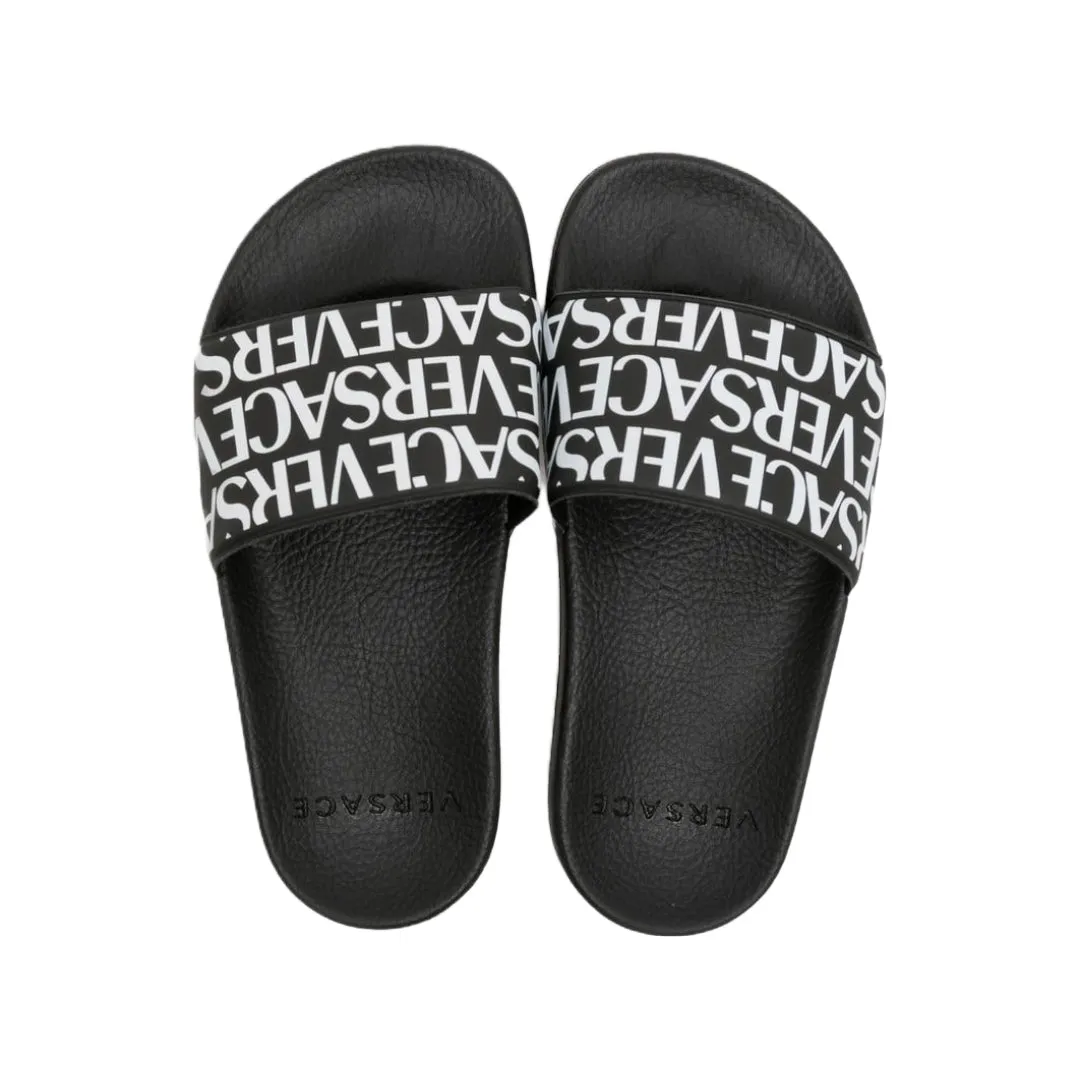 KIDS VERSACE LOGO PRINT SLIDES BLACK/WHITE