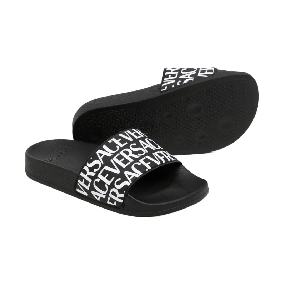 KIDS VERSACE LOGO PRINT SLIDES BLACK/WHITE