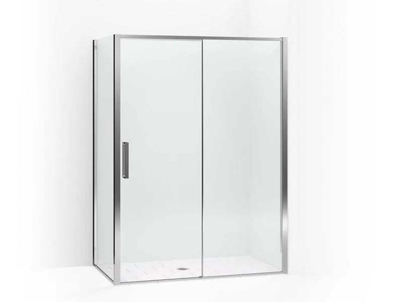 KOHLER K-706093-L Torsion Frameless sliding shower door with return panel, right-hand door, 76-7/8"H x 60"W x 36"W in Bright Polished Silver