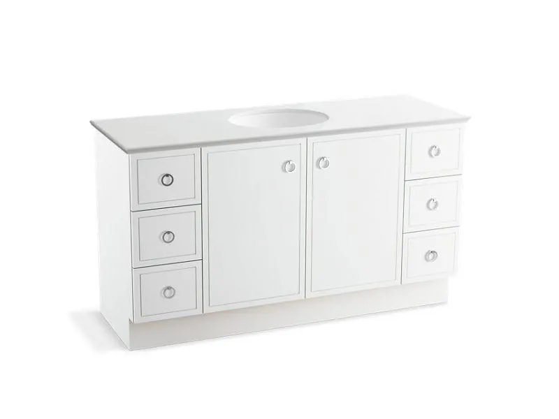 KOHLER K-99510-TK-1WA Jacquard 60" bathroom vanity cabinet with toe kick, 2 doors and 6 drawers