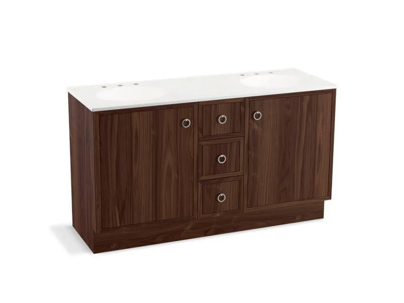 KOHLER K-99511-TK-1WA Jacquard 60" bathroom vanity cabinet with toe kick, 2 doors and 3 drawers