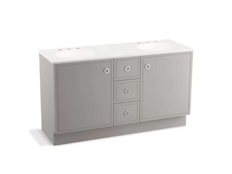KOHLER K-99511-TK-1WA Jacquard 60" bathroom vanity cabinet with toe kick, 2 doors and 3 drawers