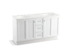 KOHLER K-99524-TKSD-1WA Damask 60" bathroom vanity cabinet with toe kick, 2 doors and 3 drawers, split top drawer