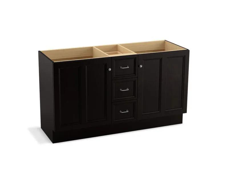 KOHLER K-99524-TKSD-1WA Damask 60" bathroom vanity cabinet with toe kick, 2 doors and 3 drawers, split top drawer