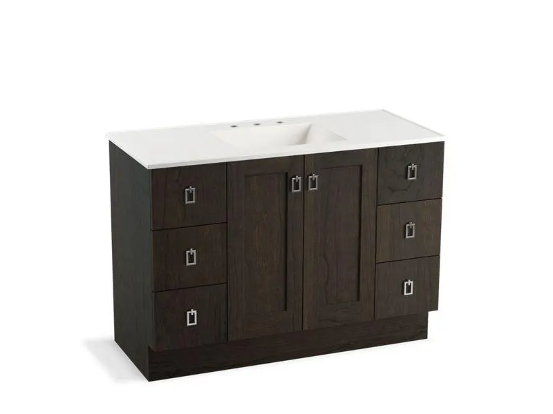 KOHLER K-99535-TK-1WA Poplin 48" bathroom vanity cabinet with toe kick, 2 doors and 6 drawers