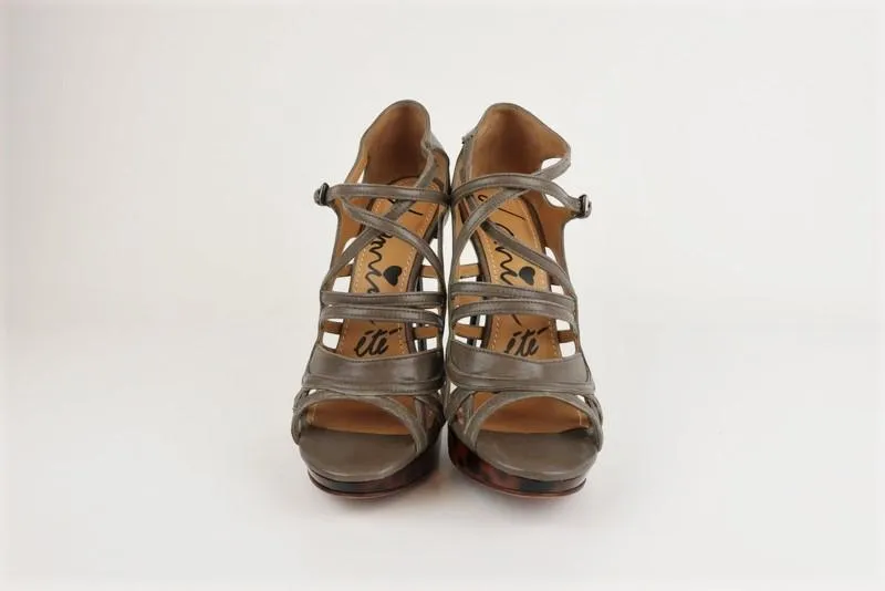 Lanvin Tortoiseshell Platform Sandal Taupe Gray Leather Size 39 Open Toe Heel