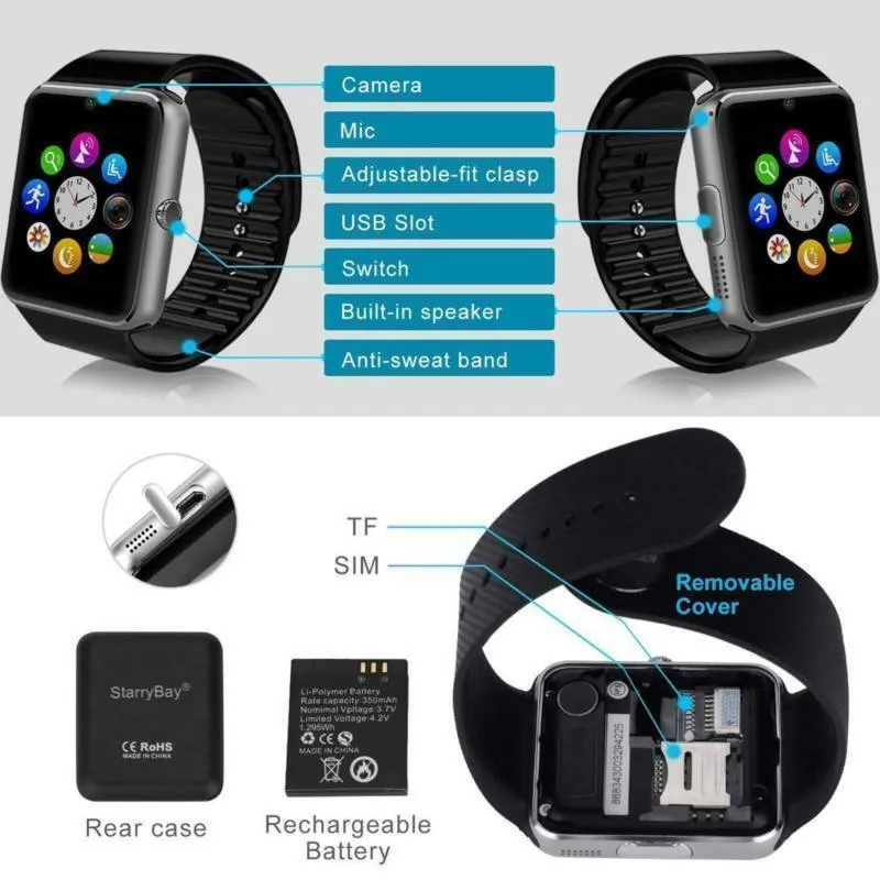 Latest 2018 GT08 Bluetooth Smart Watch Phone Wrist Watch for Android and iOS US
