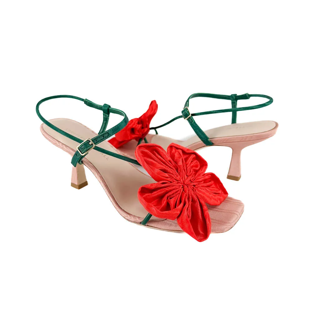 Loeffler Randall - Frank Moire Flower Sandal (Red/Green)