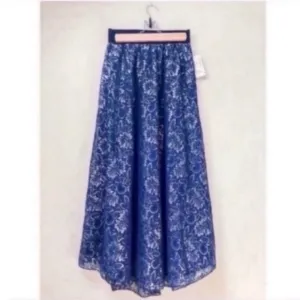 LuLaRoe Elegant Lucy Skirt Blue Silver Lace