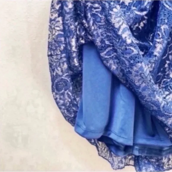 LuLaRoe Elegant Lucy Skirt Blue Silver Lace