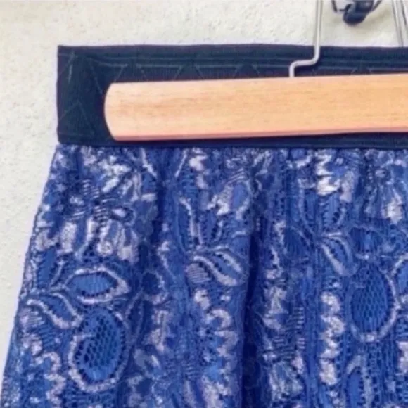 LuLaRoe Elegant Lucy Skirt Blue Silver Lace