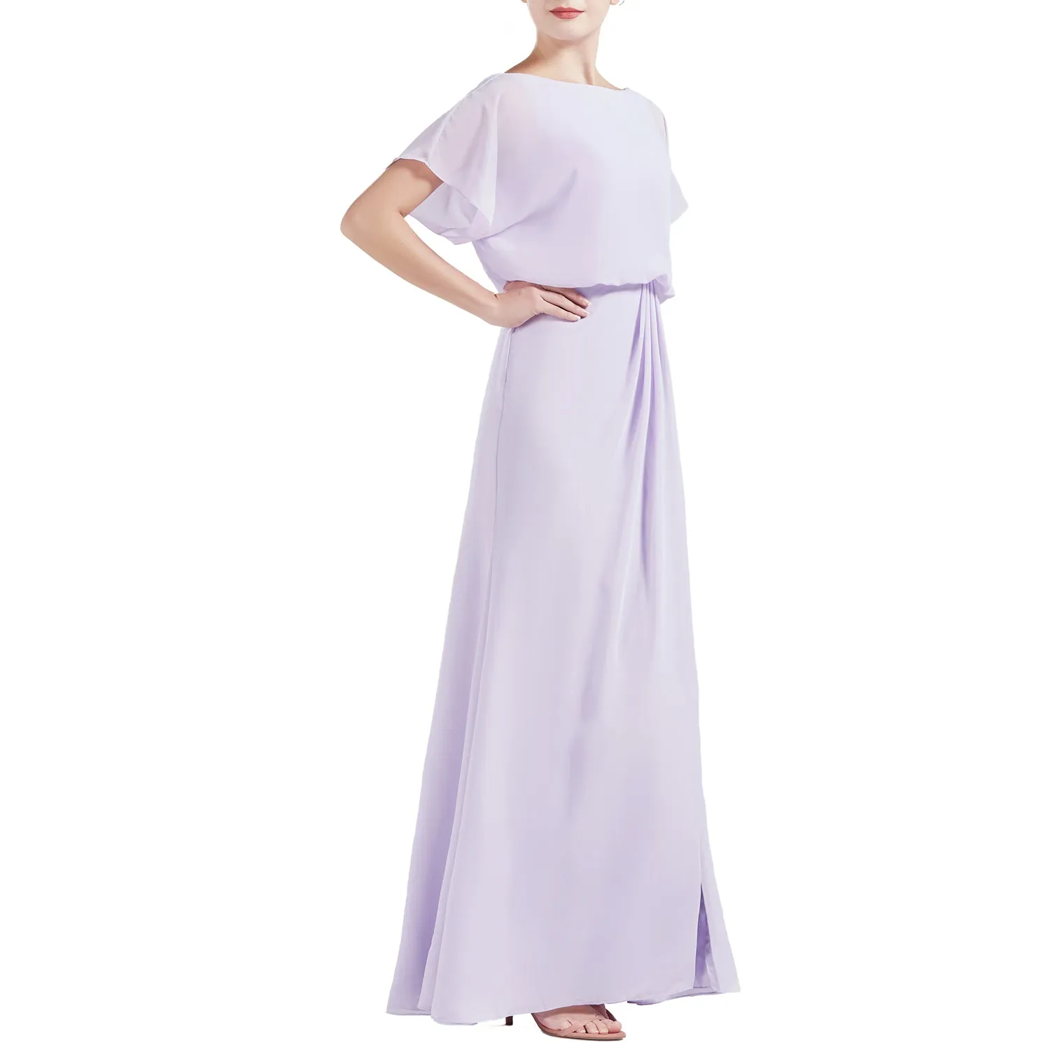 MACloth Women Chic Kimono Boat Neck Long Bridesmaid Dresses Slit