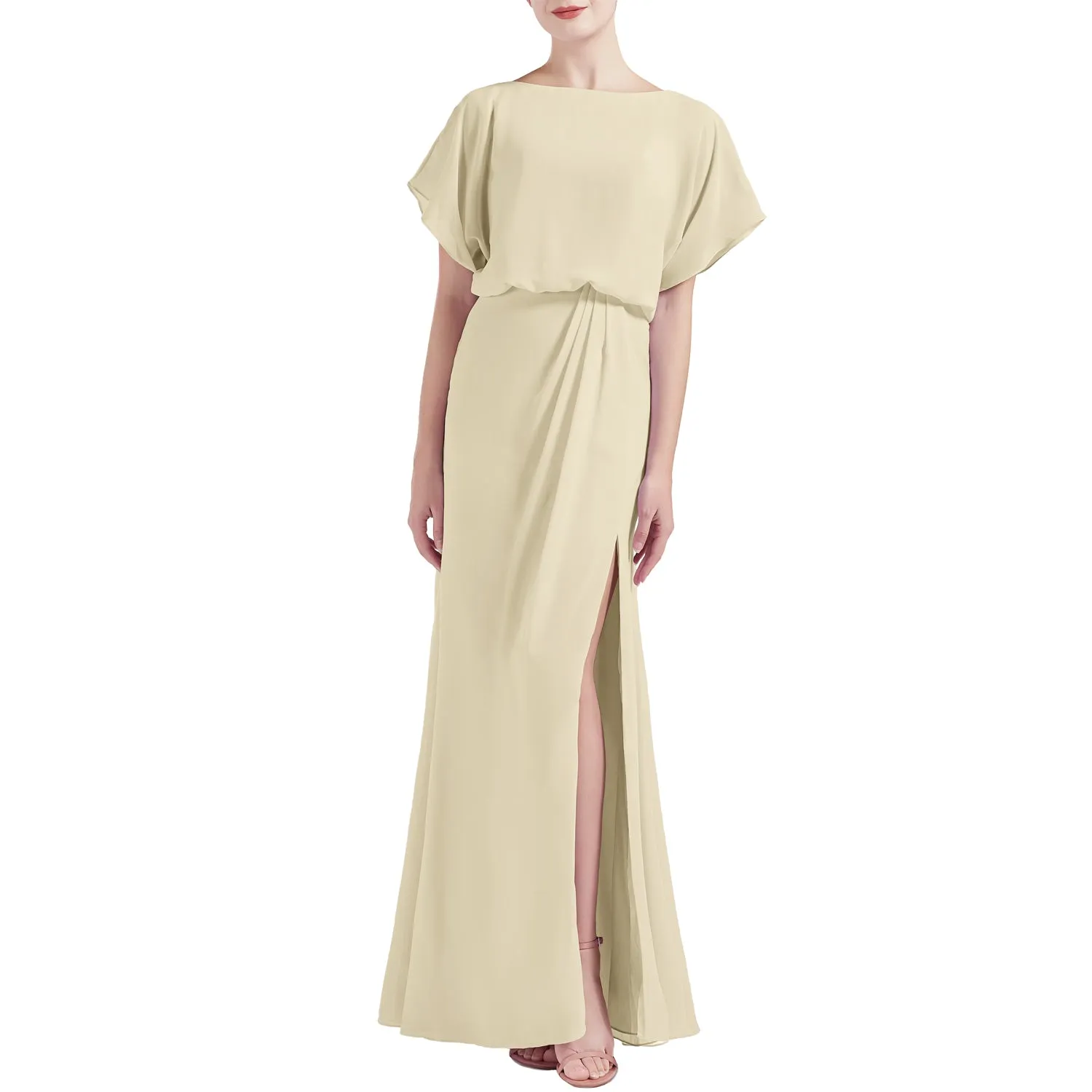 MACloth Women Chic Kimono Boat Neck Long Bridesmaid Dresses Slit