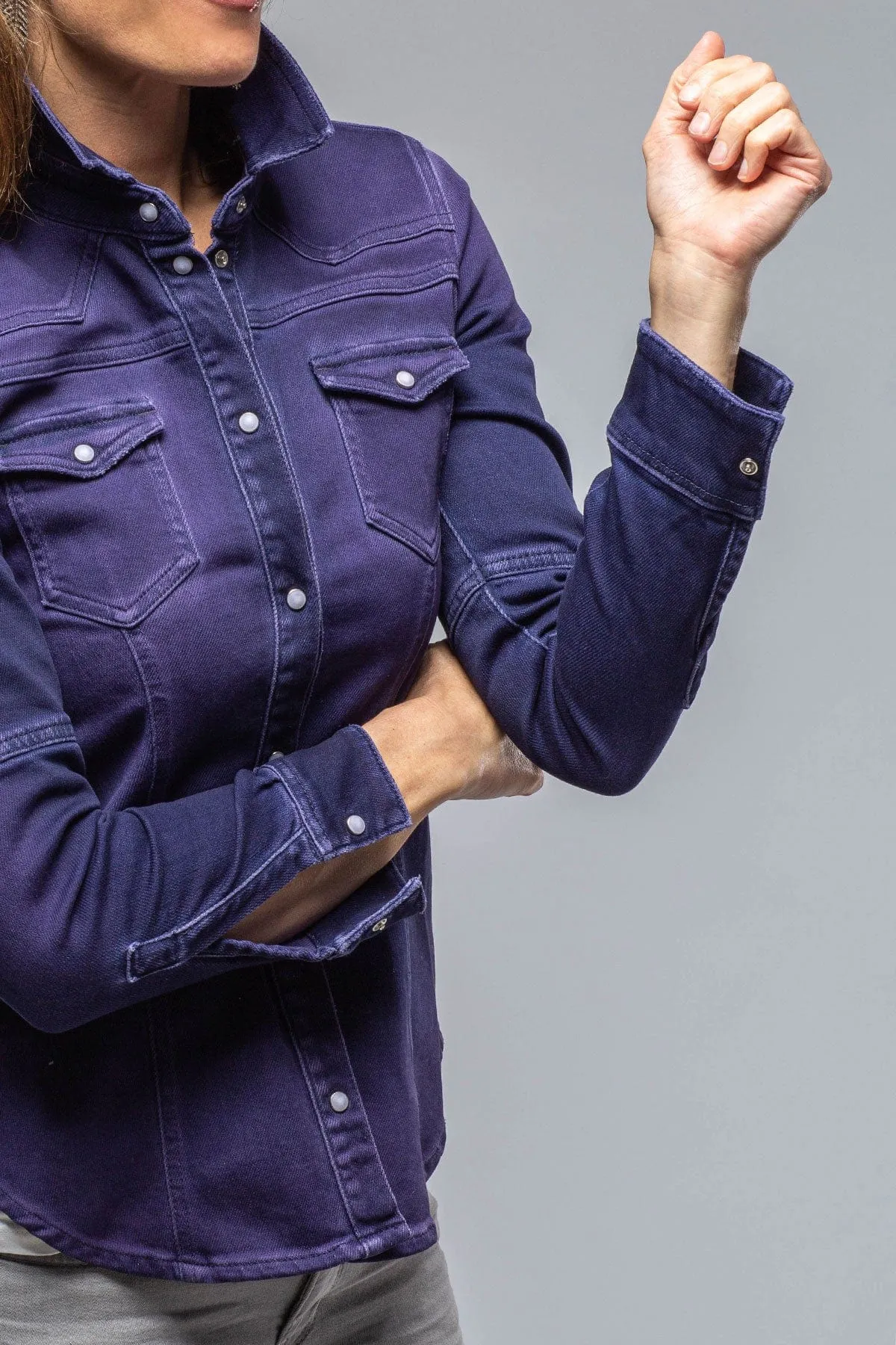 Maddi Fitted Western Snap Shirt In Blueberry